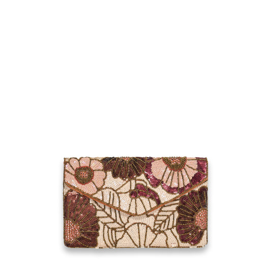 Flower Clutch - Dark brown / Pink