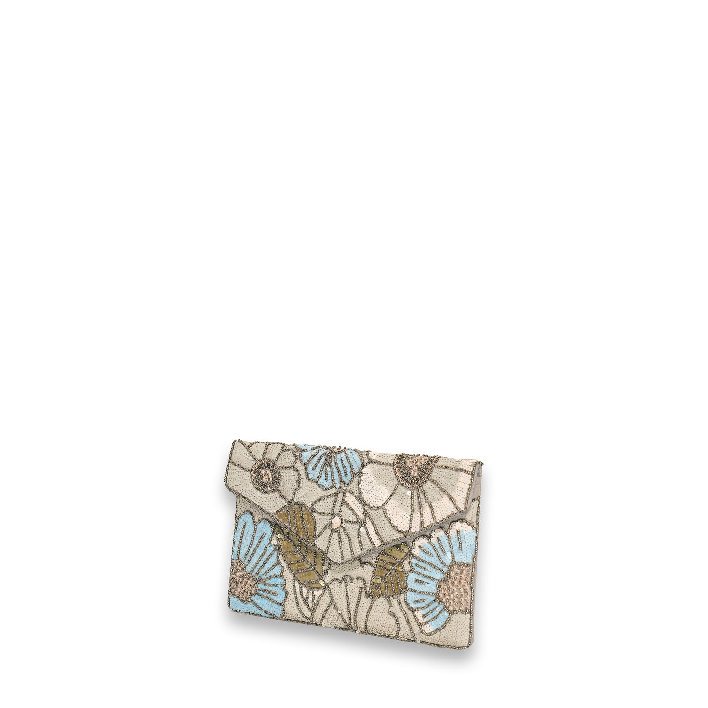 Flower Clutch - Cream / Light Blue