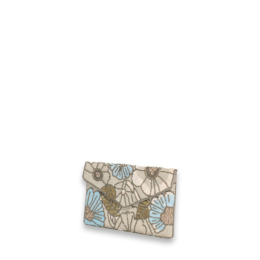 Flower Clutch - Cream / Light Blue